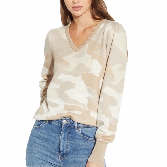 New! Philosophy wool blend neutral soft beige combo camouflage pullover sweater - Picture 1 of 8